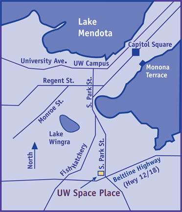 Map of Madison highlighting Space Place location.
