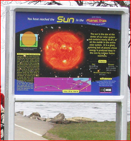 Sign on the Planet Trek path for the sun.